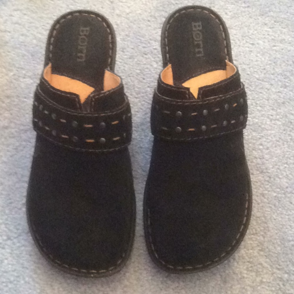 Black suede clogs
